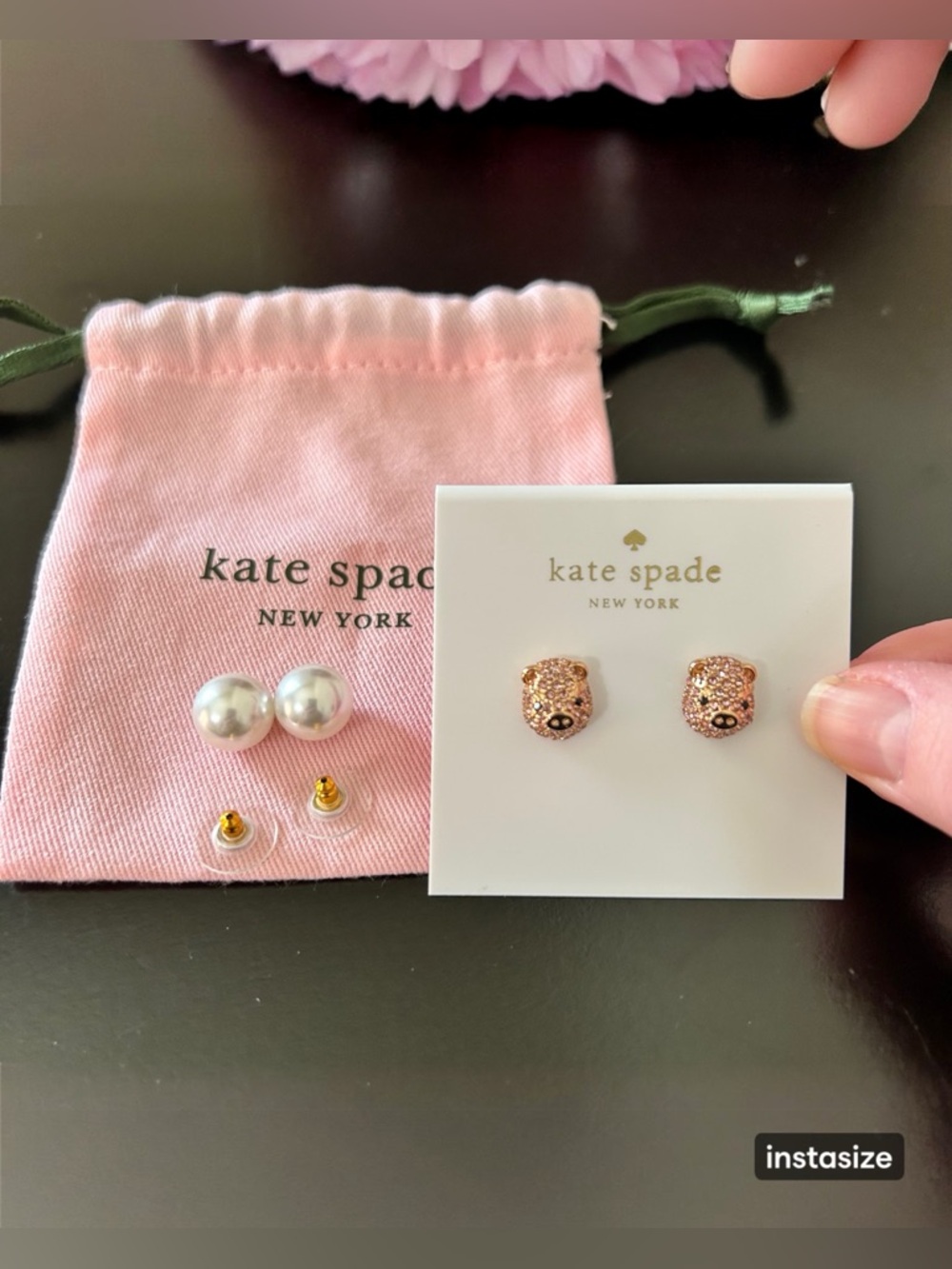 Kate Spade Pig Pink Crystal Double Back Stud Earrings NWT